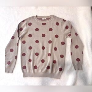 Roolee Beige and Mauve Polka Dot Crewneck Sweater